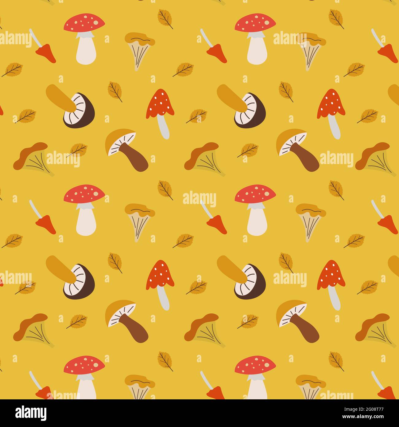 Vector pattern with mushroom leaf, and branches.  Stock Vector