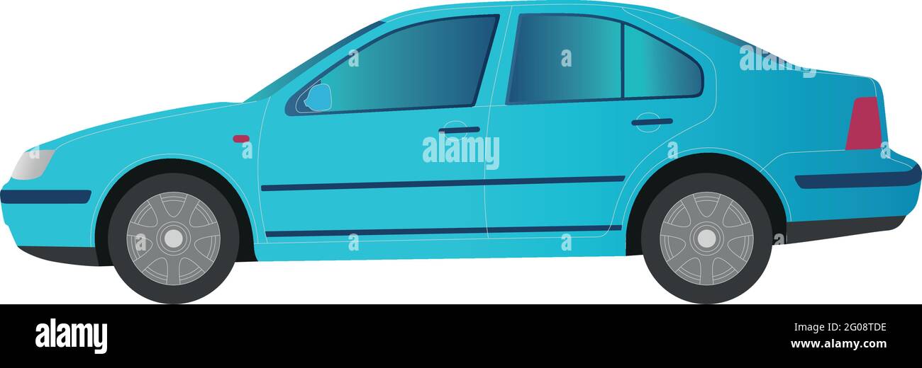 Blue car sedan on white background - Vector illustration Stock Vector