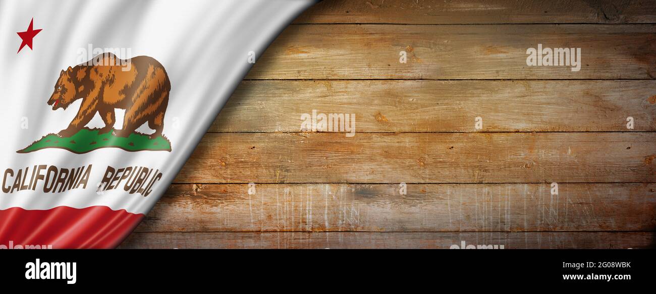 California flag on old wood wall banner, USA. 3D illustration Stock
