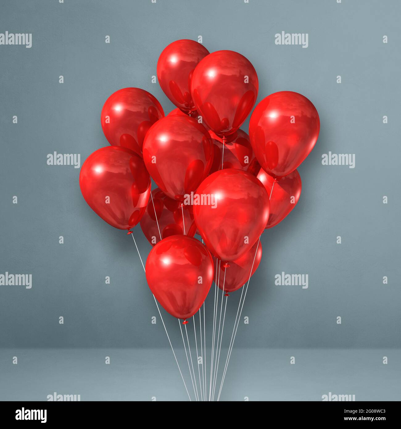 Red balloons bunch on a grey wall background. 3D illustration render ...