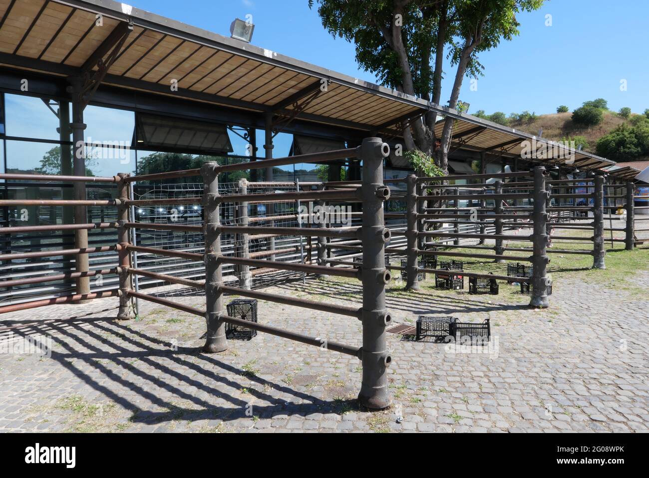ENCLOSURES FOR ANIMALS INSIDE THE FORMER SLAUGHTERHOUSE Stock Photo
