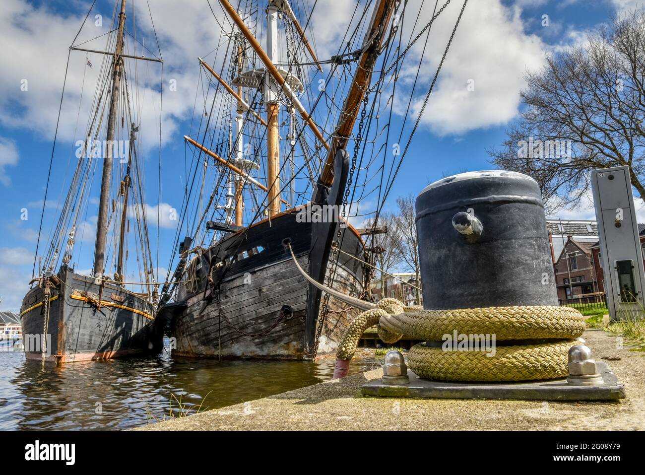 Den Helder, Netherlands. May 2021. Old clipper moored at the quay of Willemsoord, a former shipyard in Den Helder, Netherland. High quality photo Stock Photo