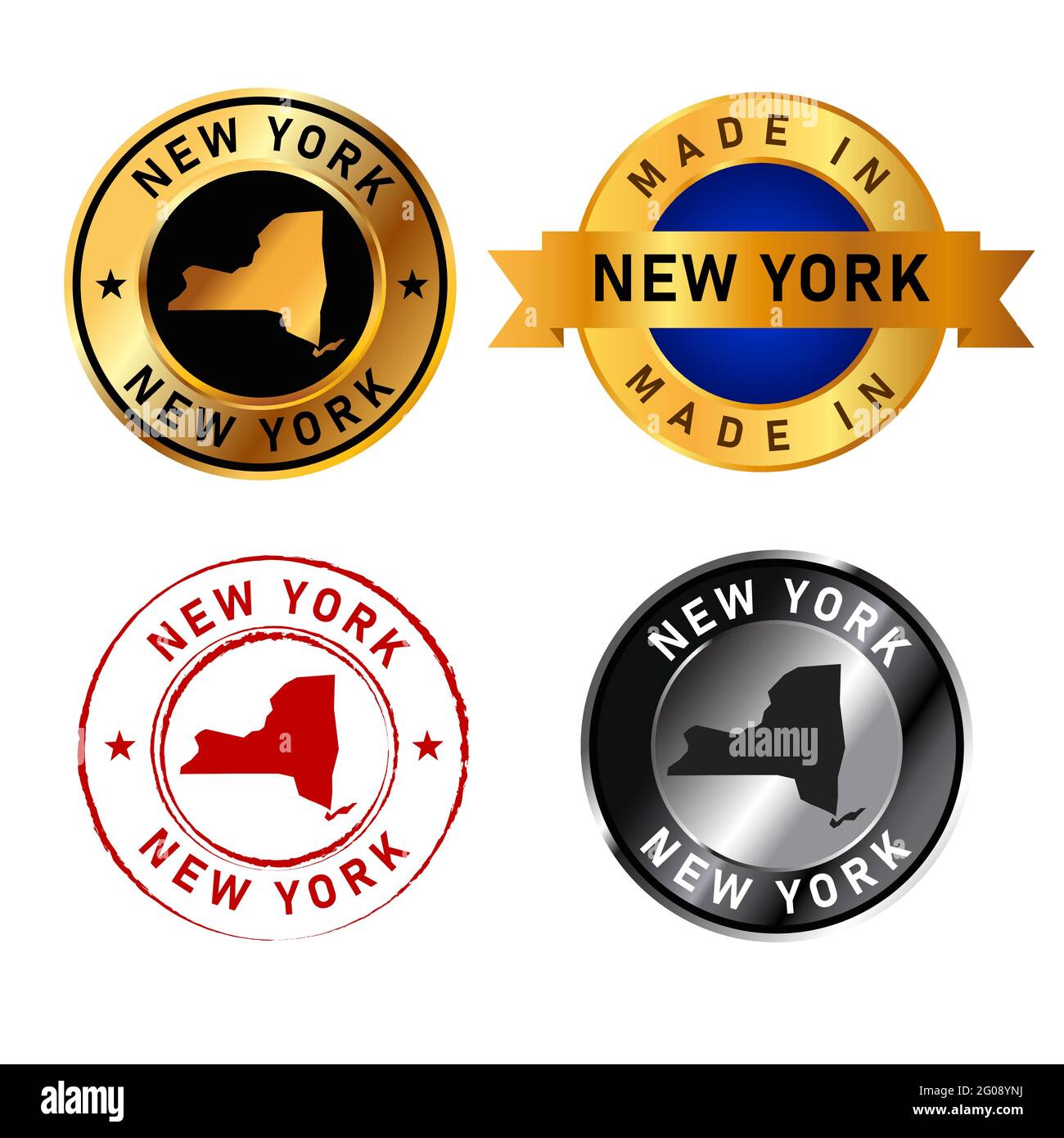 New York city badge gold stamp rubber band circle with map shape of