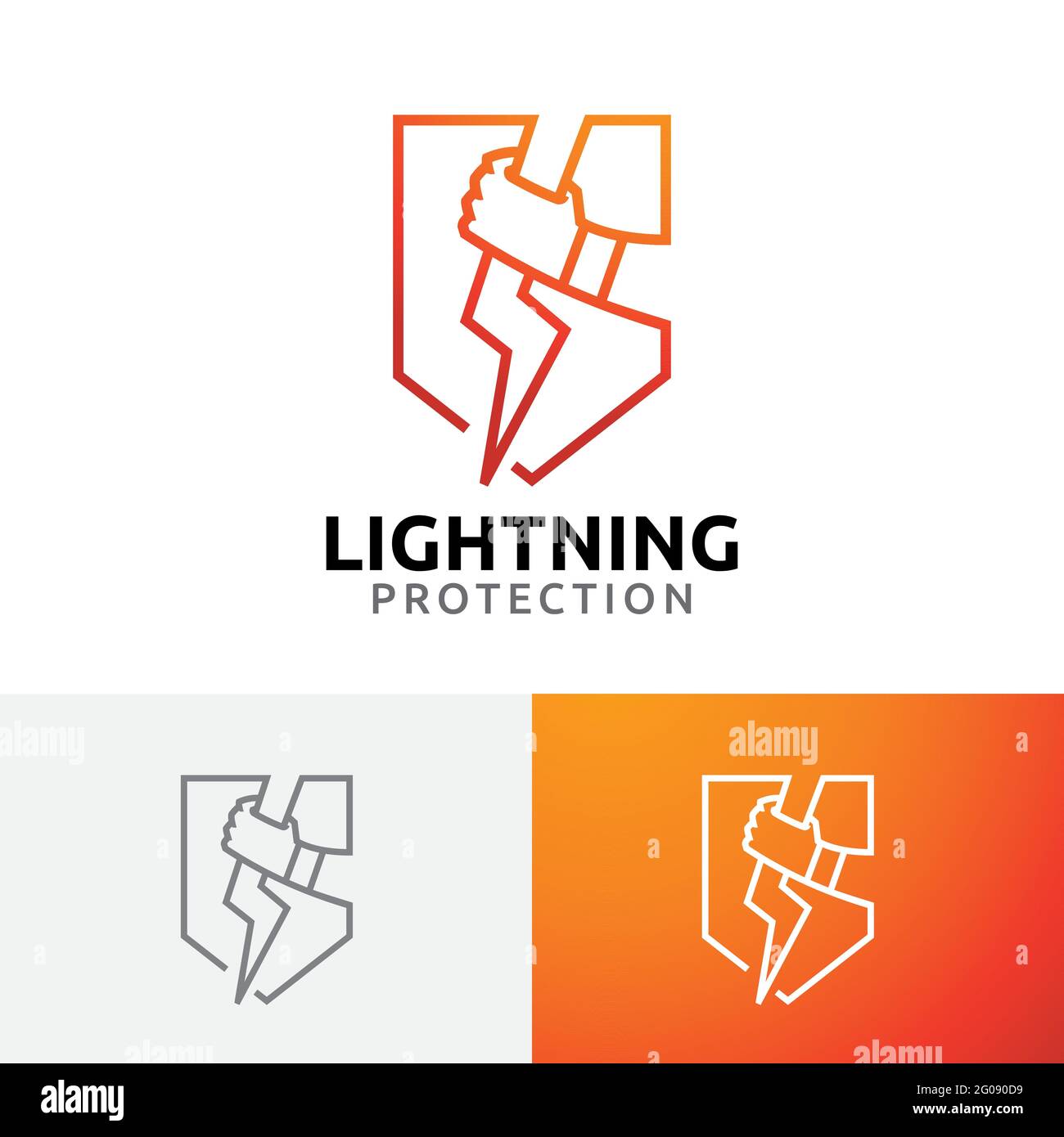 Lightning Protection Shield Safety Power Energy Line Logo Stock Vector