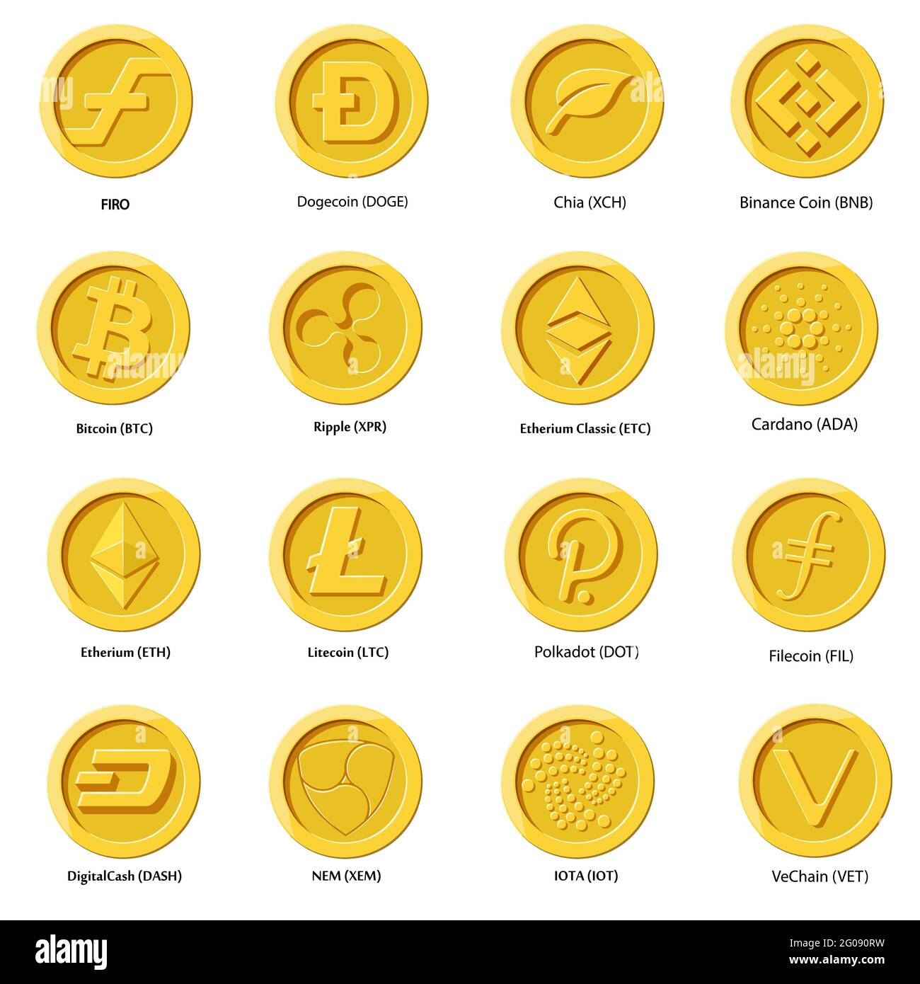 Crypto currency icons coin. Set of digital money for apps, websites or logo. FLAT vector illustrations Stock Vector