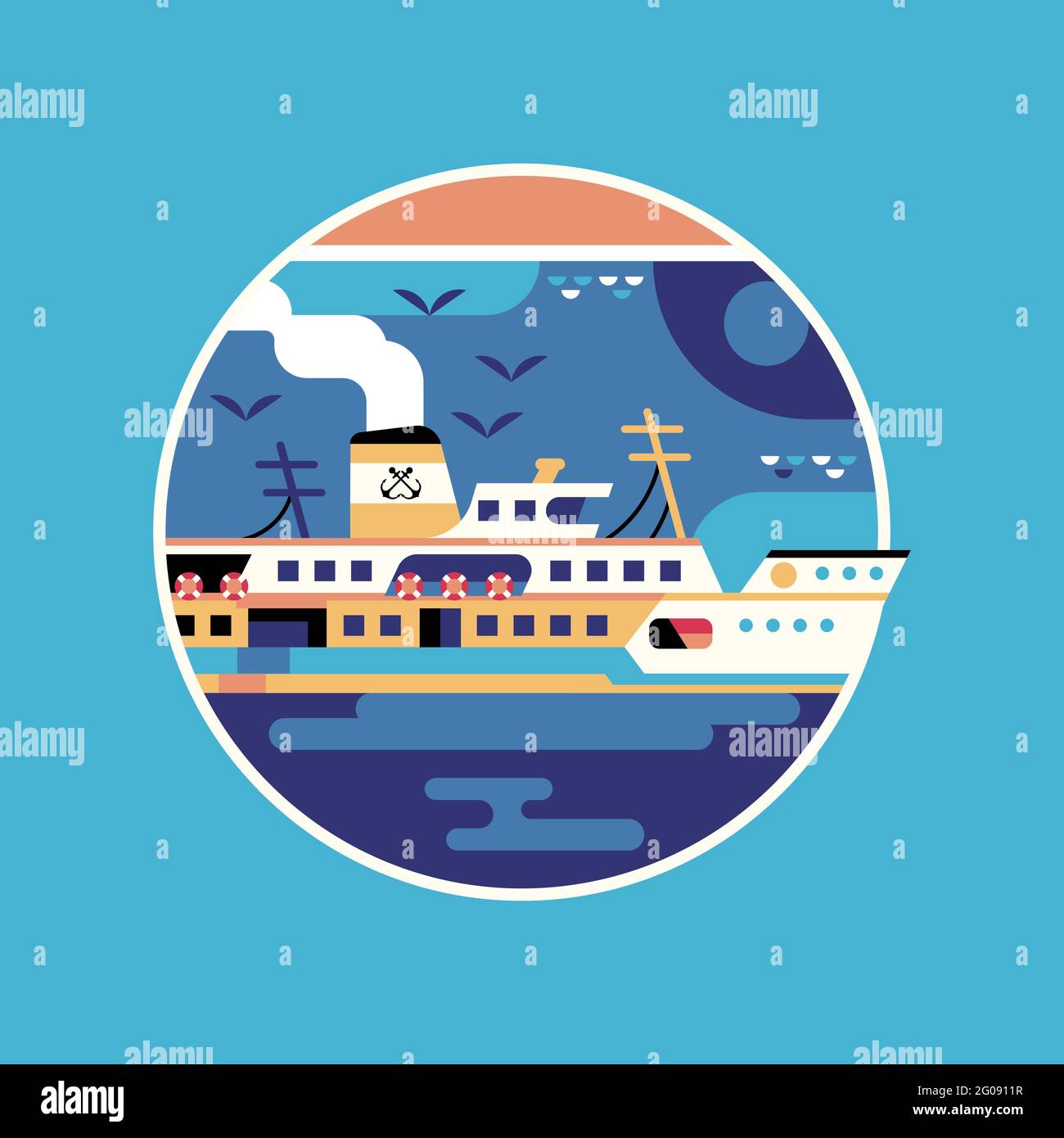 Travel Istanbul Icon with Steam Ferry Boat Stock Vector