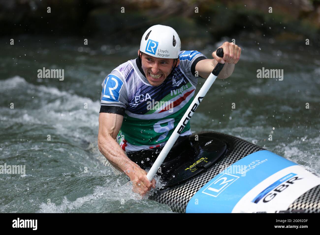 David FLORENCE of Great Britain competes in the Men's Canoe (C1) semifinals  during the ECA Canoe Slalom European Championships on the Dora Baltea rive  Stock Photo - Alamy