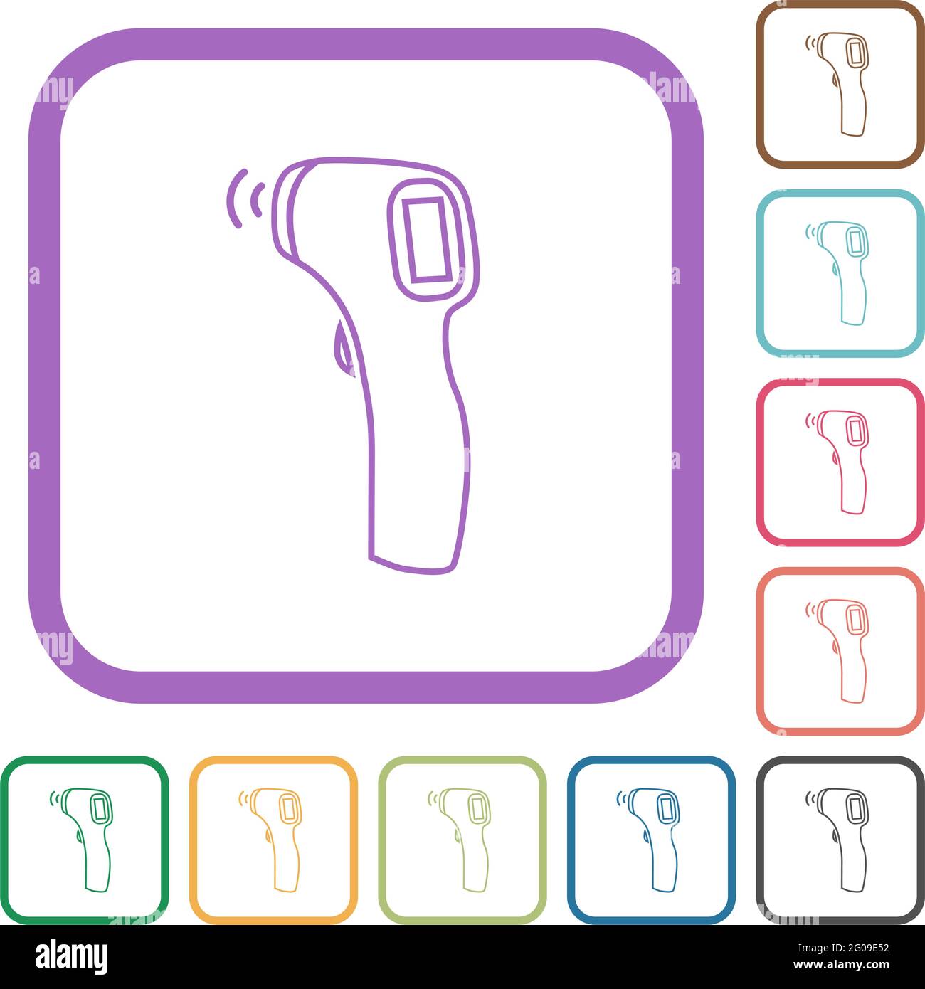 Contactless thermometer simple icons in color rounded square frames on ...