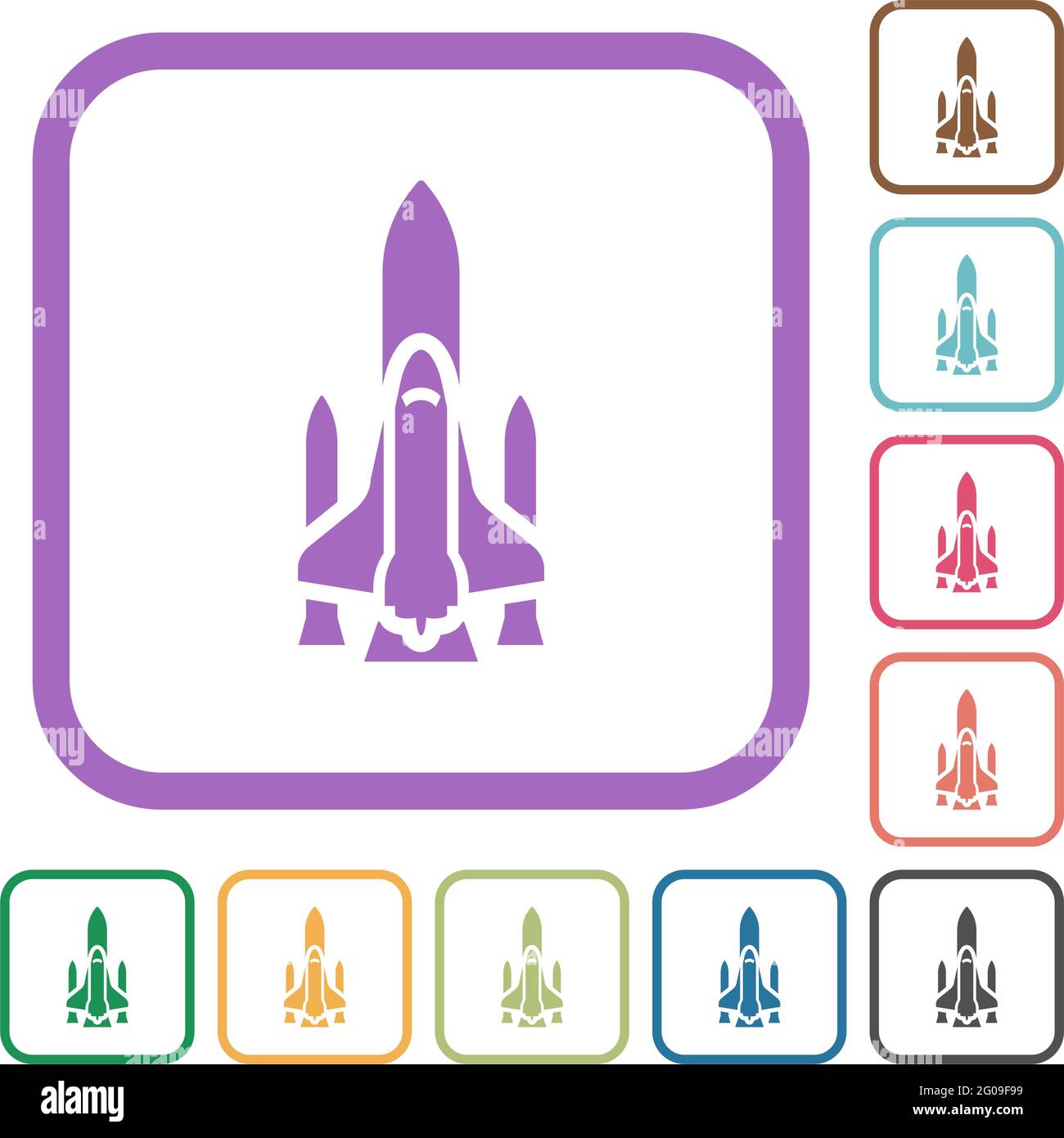 Space shuttle with launchers simple icons in color rounded square ...