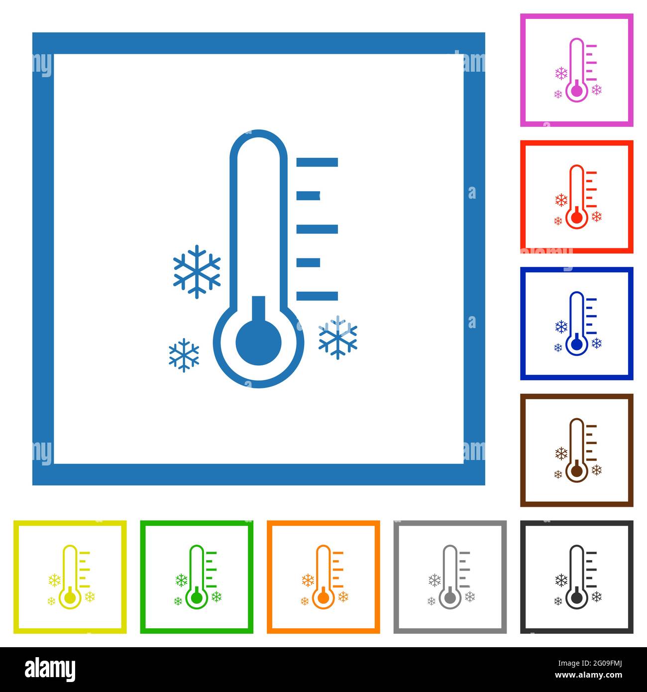 Thermometer frosty temperature flat color icons in square frames on ...