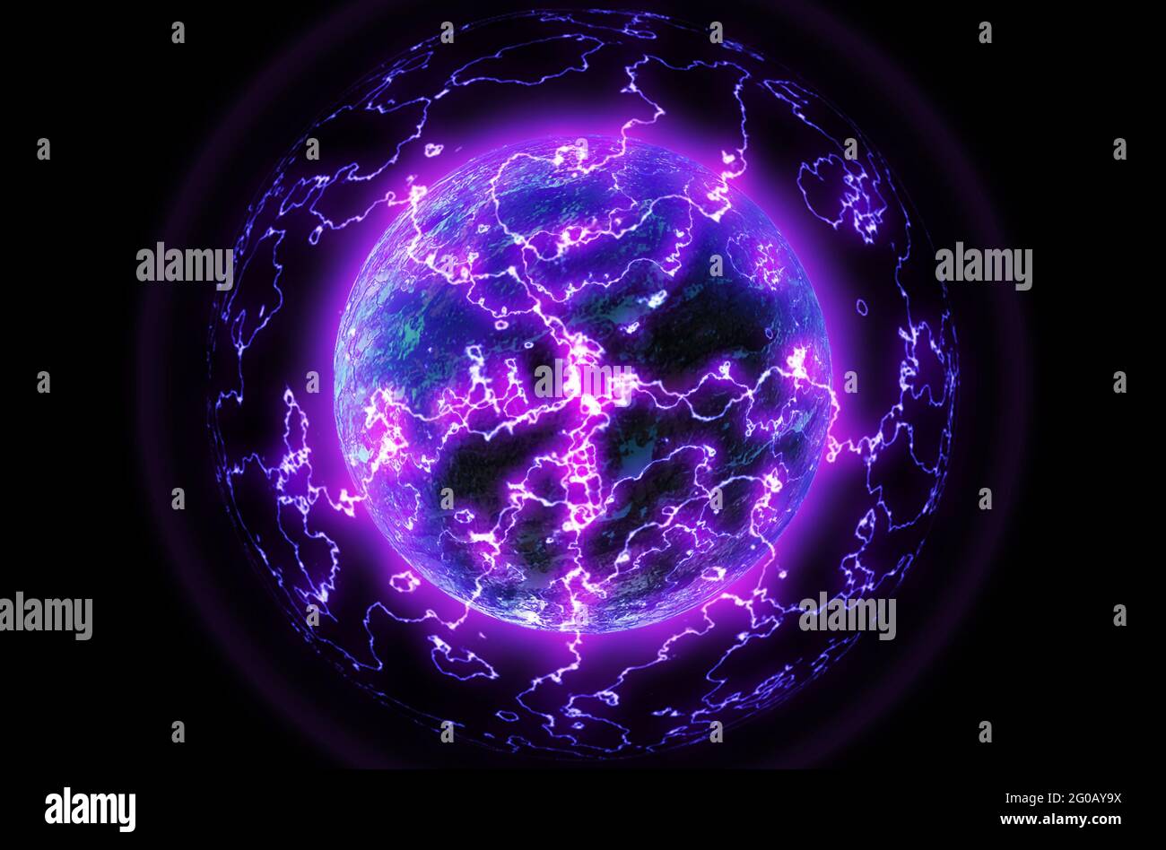 A Sci Fi Electric Charging Planet In Space 3d Illustration Stock Photo