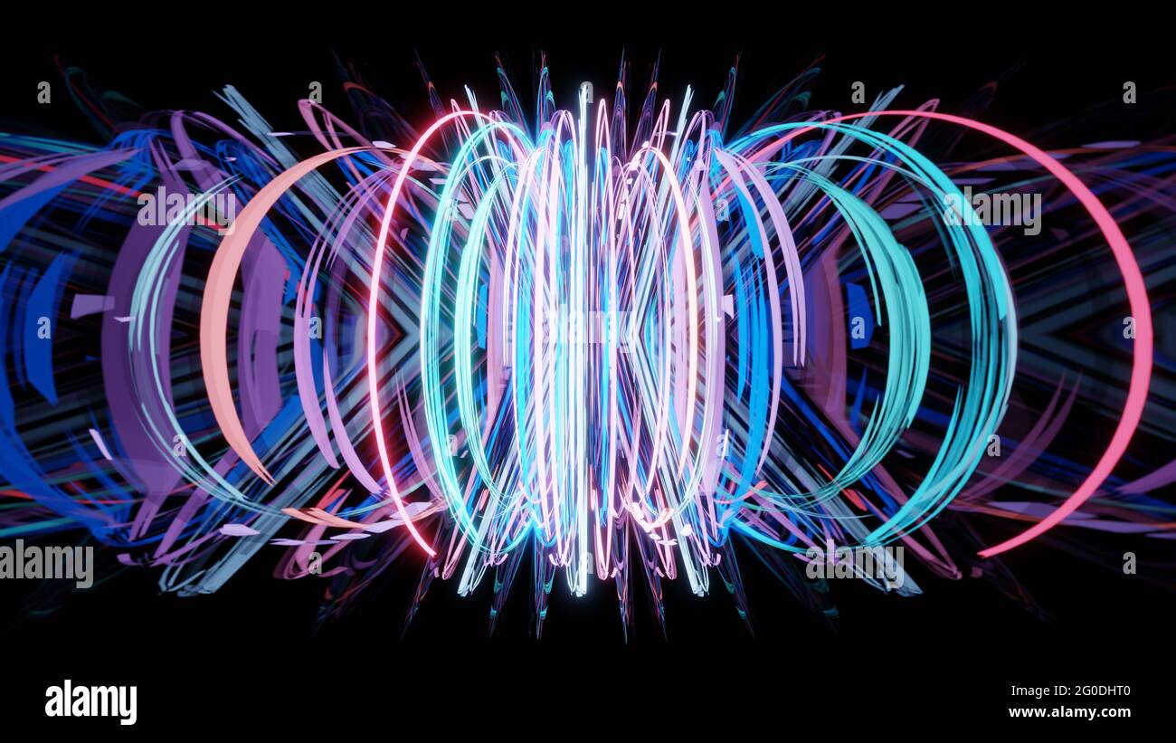 3d render, glowing lines, reflection, abstract background Stock Photo ...