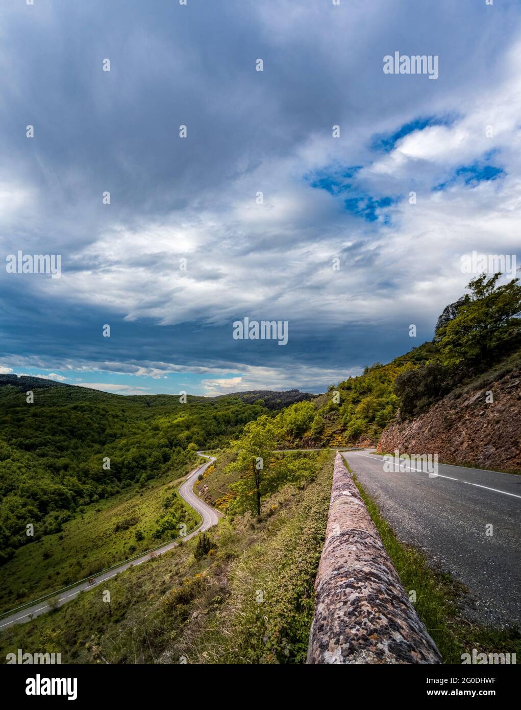 Spectacular mountain pass with curved road, top view Stock Photo