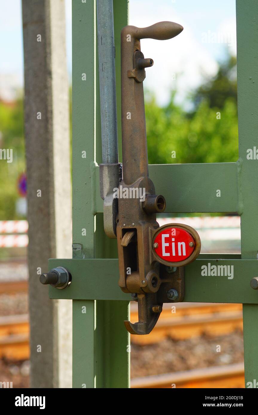 Disconnector on a catenary mast Stock Photo