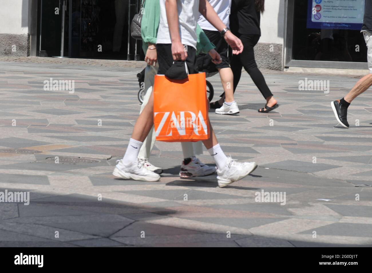Copenhagen, Denmark. 31 May 2021, Shoppers and customers with Zara shopping  bags on stroeget in danish capital on financialo street .. (Photo..Fr Stock  Photo - Alamy