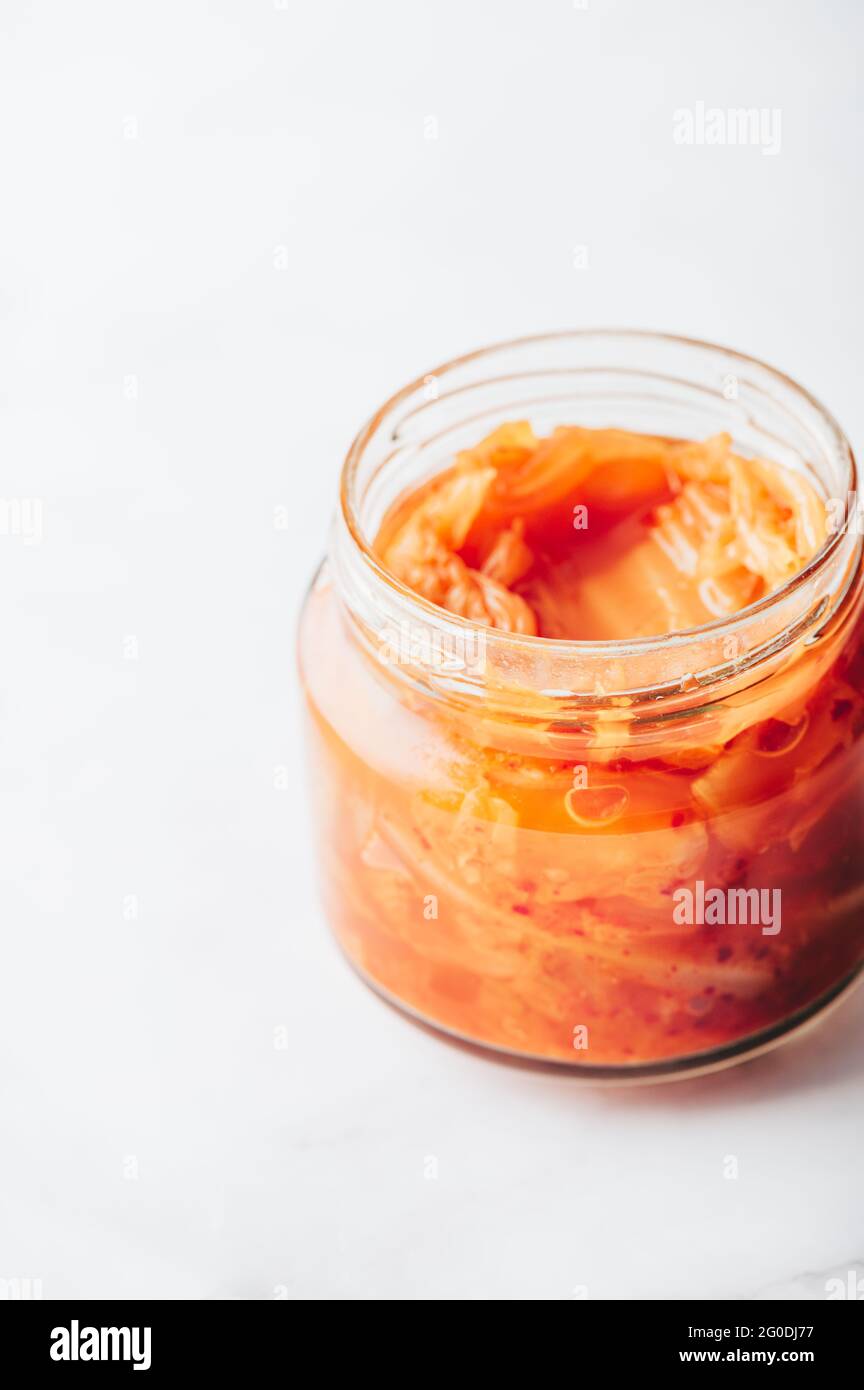 Jar of Korean Kimchi, fermented cabbage Stock Photo