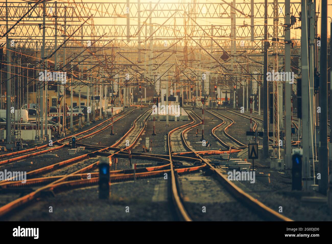 Modern Railroad Infrastructure. Multiple Railroad Tracks and Switches