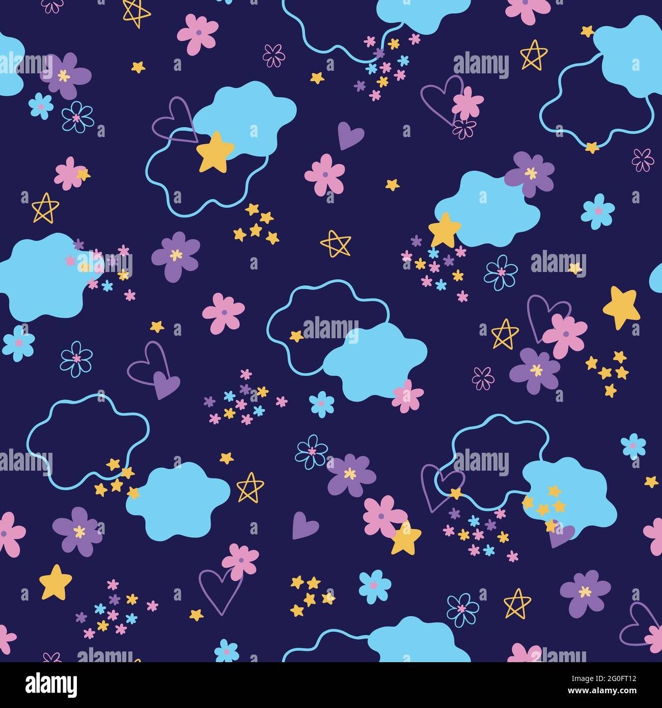 cute vector pattern for girls, with clouds, flowers and hearts on a blue  background. Cute seamless pattern. Endless girly print. Vector illustration  Stock Vector Image & Art - Alamy
