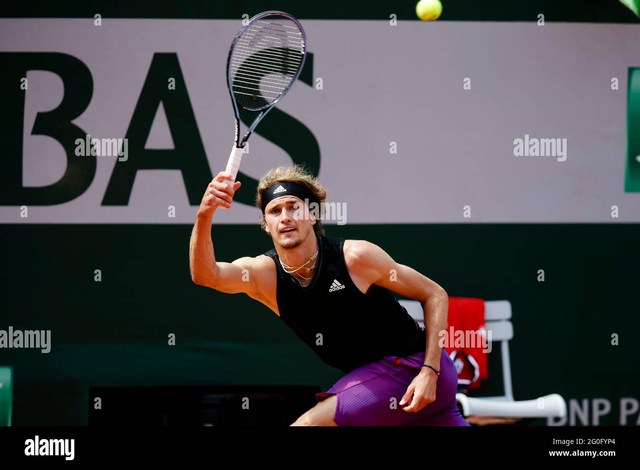 Paris, France. 2nd June, 2021. Alexander Zverev from Germany is in action at the 2021 French Open Grand Slam tennis tournament in Roland Garros, Paris, France. Frank Molter/Alamy Live news Stock Photo