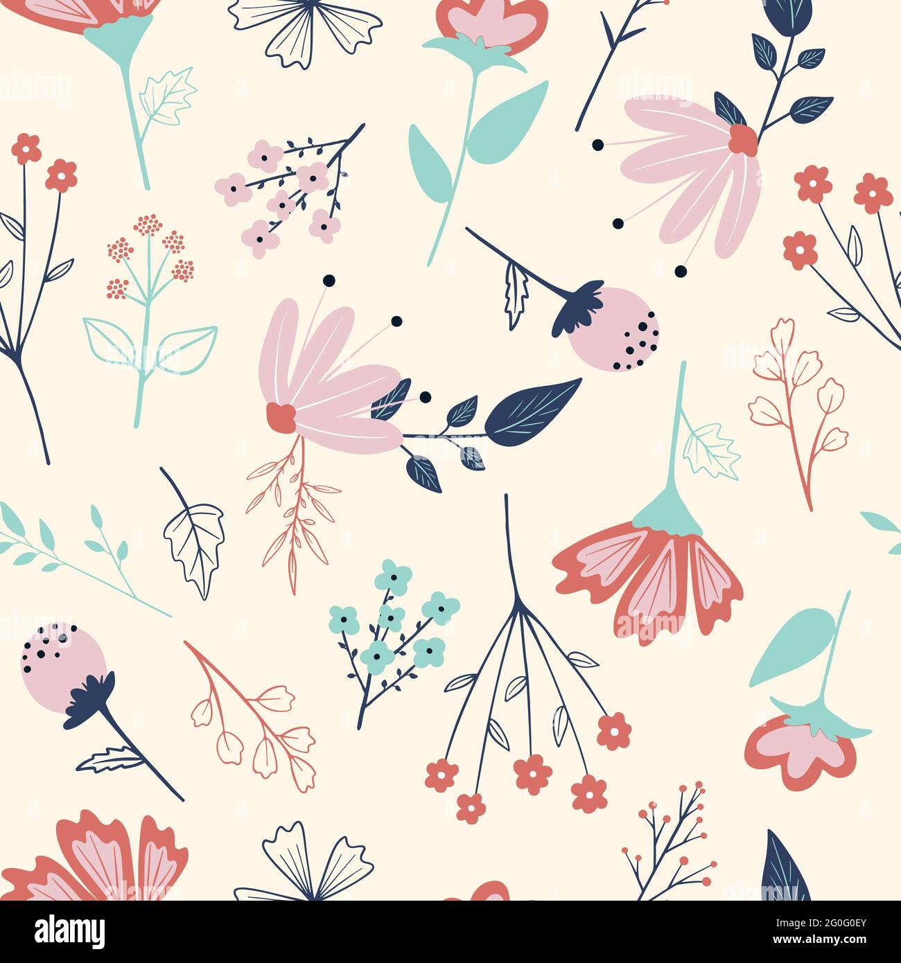 seamless cute flower vector pattern in delicate pastel colors Stock Vector