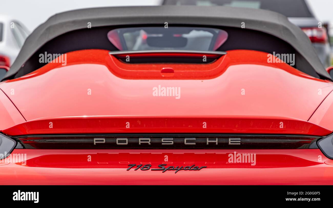 Detail image of a red Porsche 718 Spyder Stock Photo