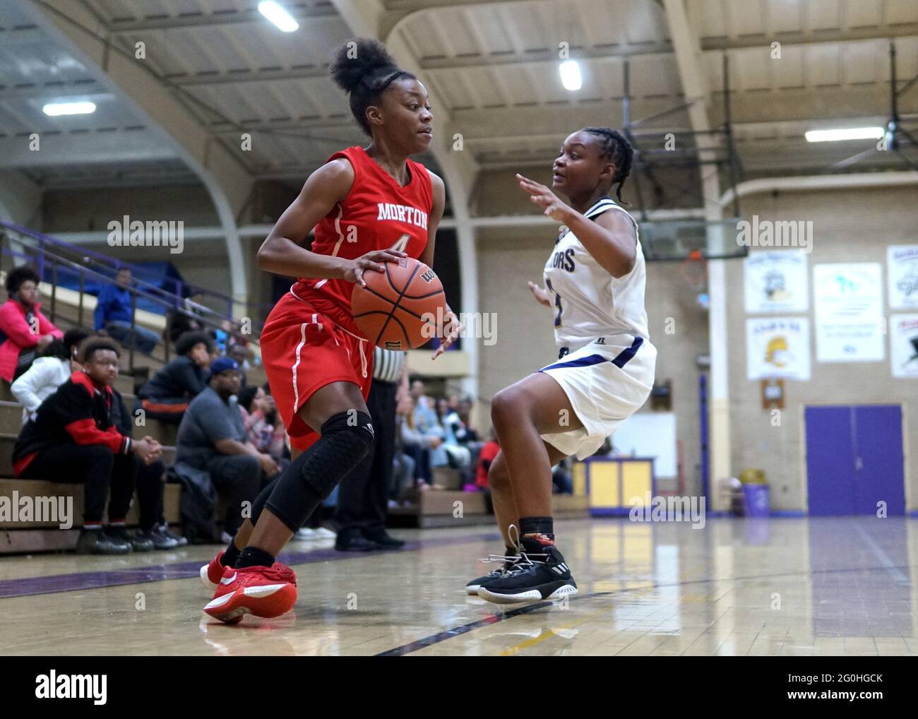 HAMMOND, UNITED STATES - Jan 20, 2019: Pre-game warmups and game girls highschool Stock Photo