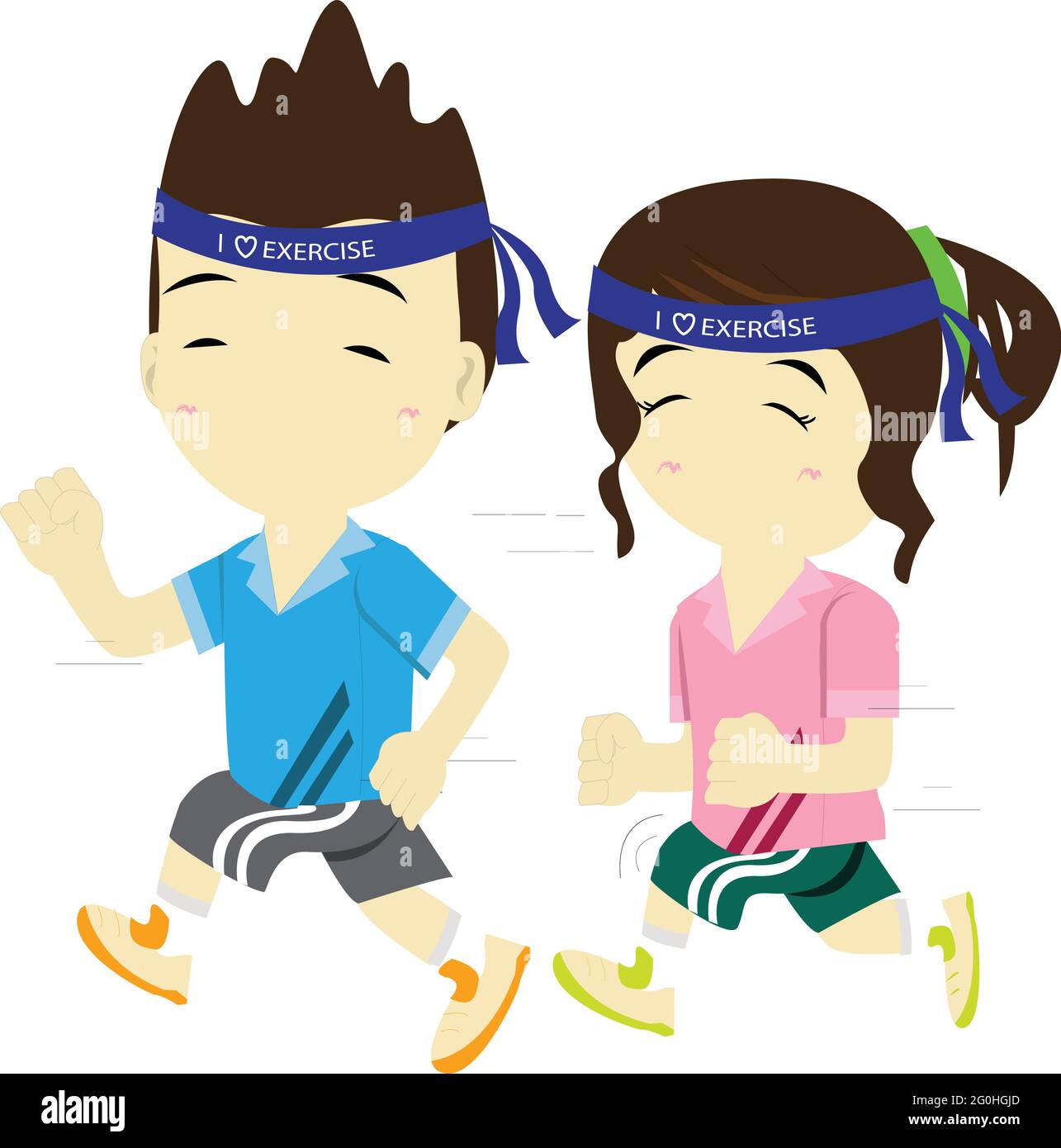 Young man and woman are running together Stock Vector