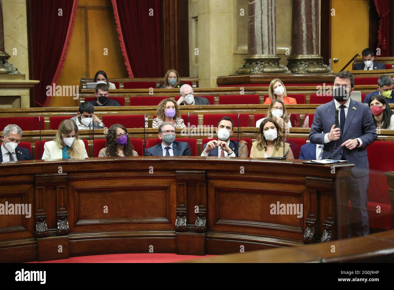 Barcelona, Spain. 02nd June, 2021. Pere Aragones at the first control session in the Plenary of the Catalan Government at the Palau de la Generalitat, Barcelona, Wednesday June 2, 2021 JGS/Cordon Press. Credit: CORDON PRESS/Alamy Live News Stock Photo