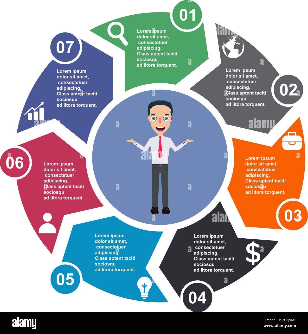 7 step vector element in seven colors with labels, infographic diagram ...