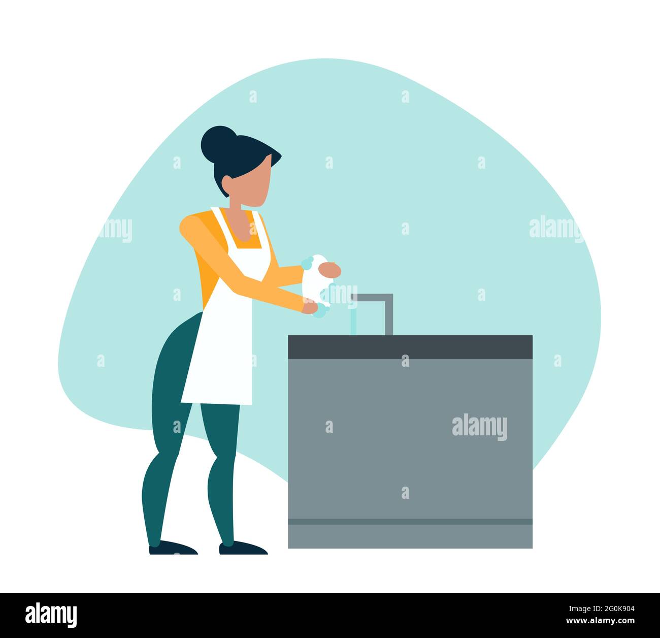 https://c8.alamy.com/comp/2G0K904/vector-of-a-woman-housewife-is-doing-dishes-in-the-kitchen-2G0K904.jpg