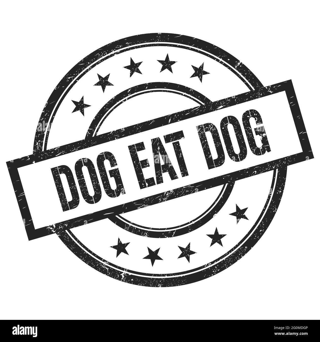 DOG EAT DOG text written on black round vintage rubber stamp Stock
