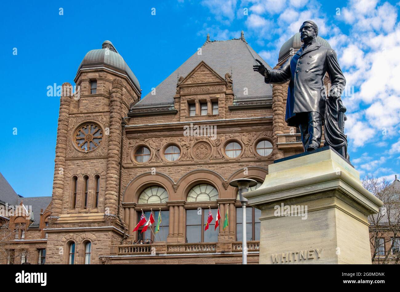 Sir James Pliny Whitney statue at Ontario Legislative Building. Whitney was a lawyer and politician in the Canadian province of Ontario. Stock Photo