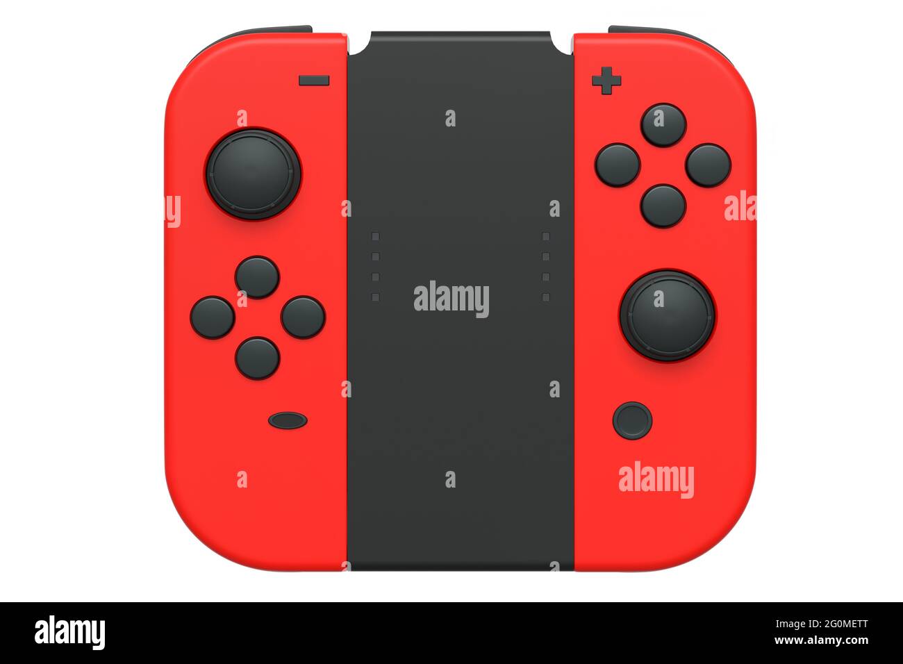 Portable video game controllers attached to touch screen on white