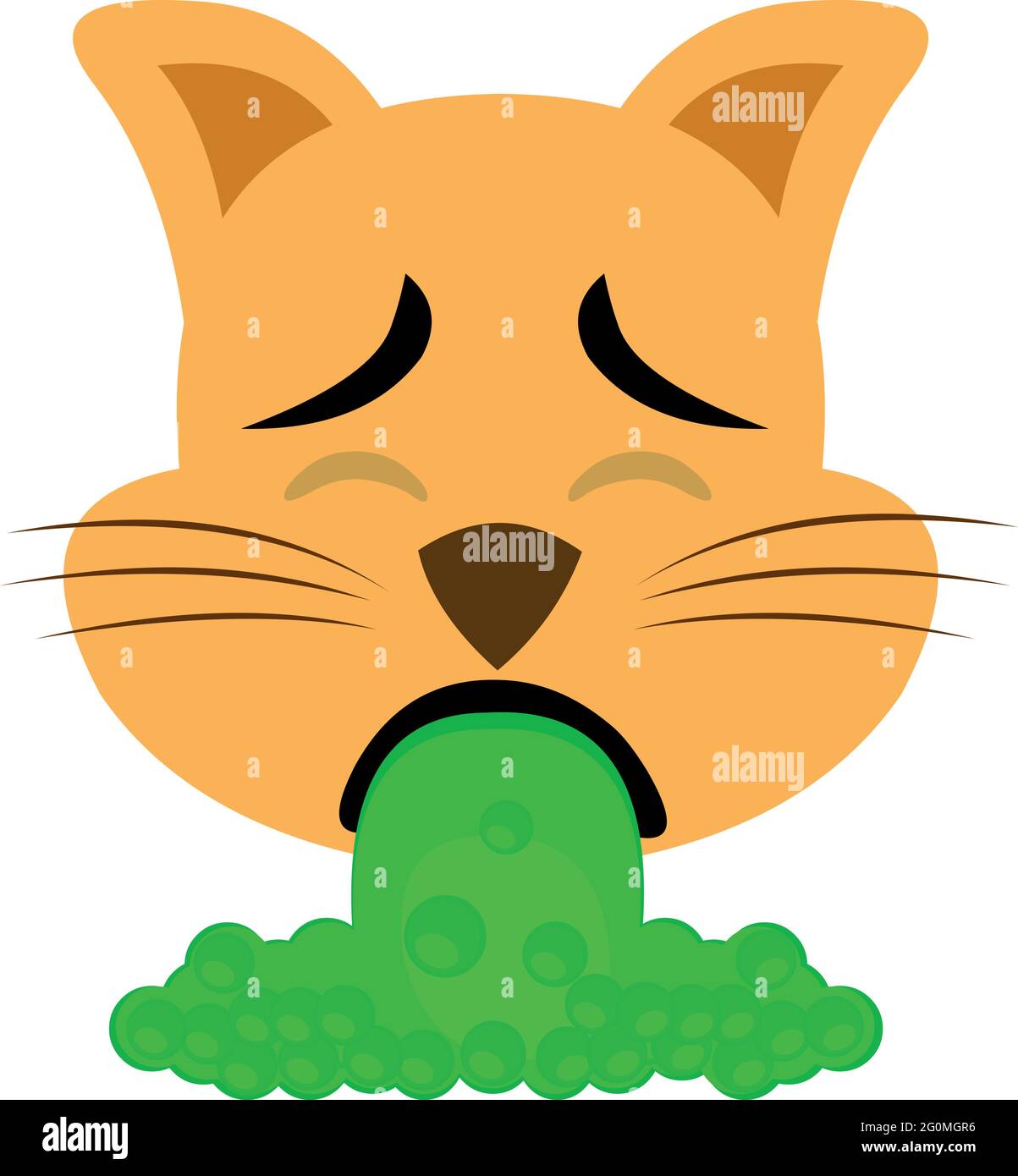 Vector emoticon illustration of the face of a sick cartoon cat and vomiting Stock Vector