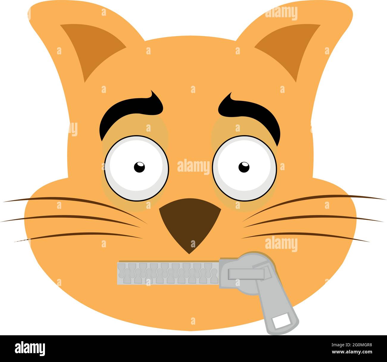 Vector emoticon illustration of a cartoon cat's face with a zipper in its mouth Stock Vector