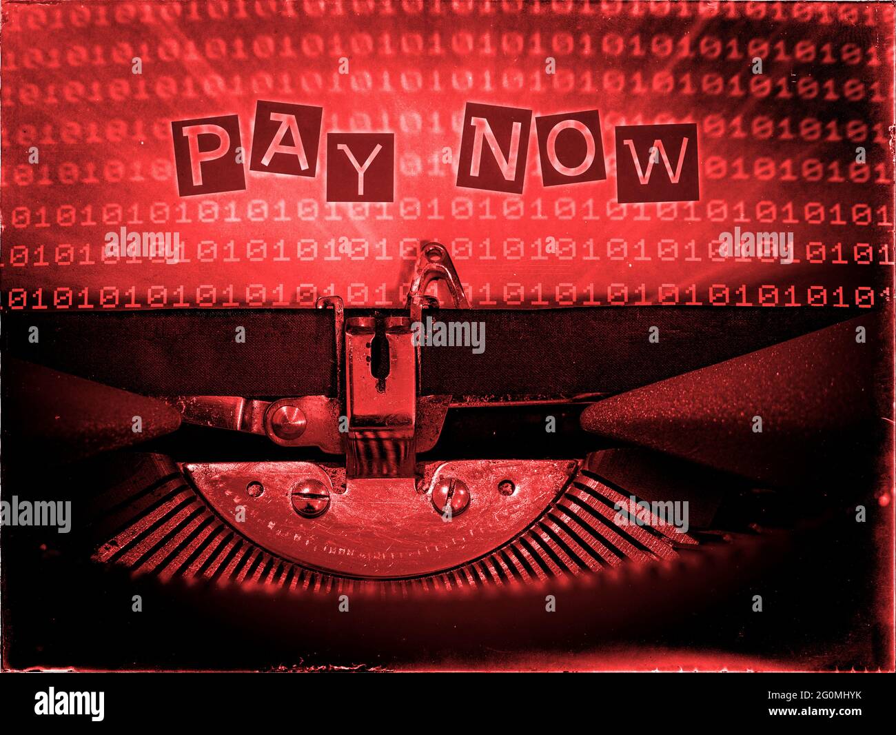 Pay Now, Typewriter, Ransomware, Retrofuturism Stock Photo