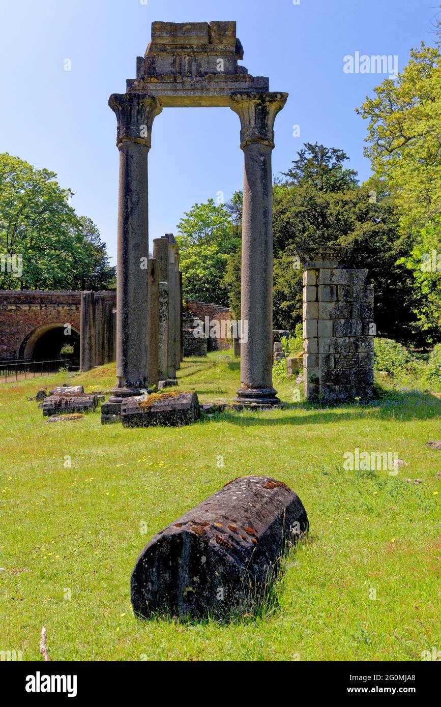 Ruins from the roman City of Leptis Magna is on display to tourists at the Windsor Great Park in Windsor - United Kingdom. 31th of May 2021 Stock Photo