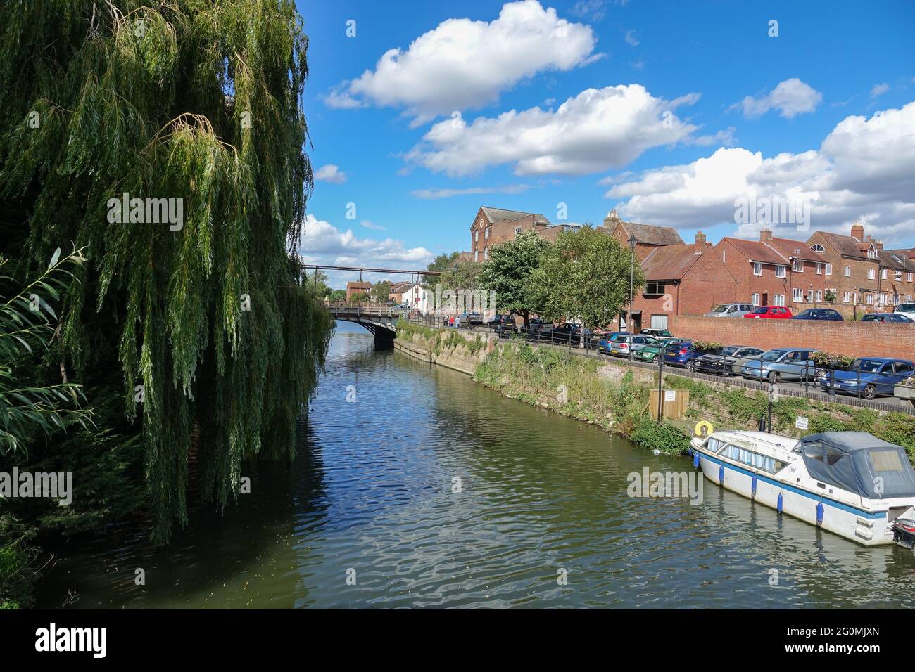 View looking North up the Mill Avon at Tewksbury Stock Photo