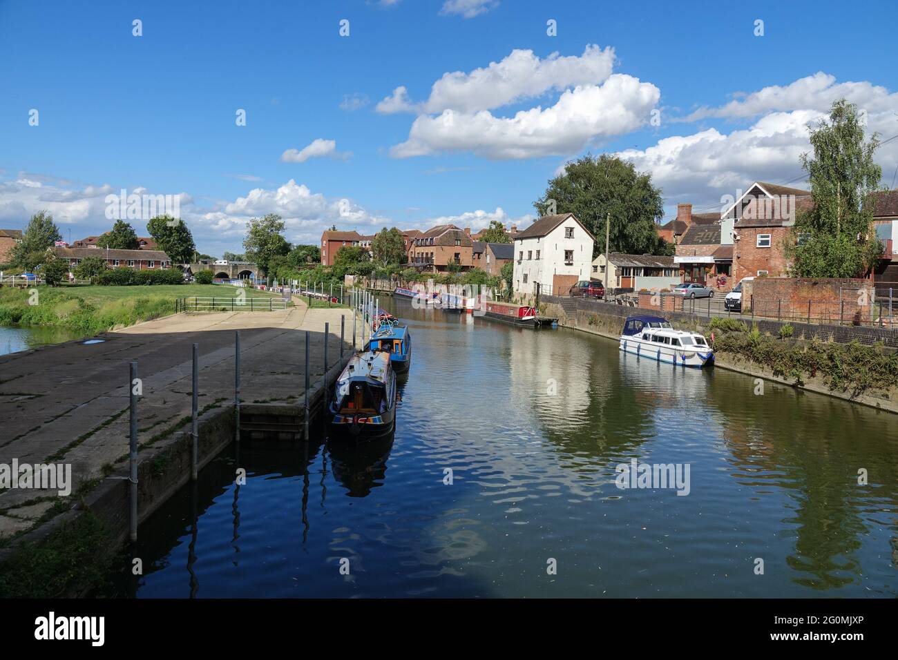 Boats moored on the Mill Avon at Tewkesbury Stock Photo