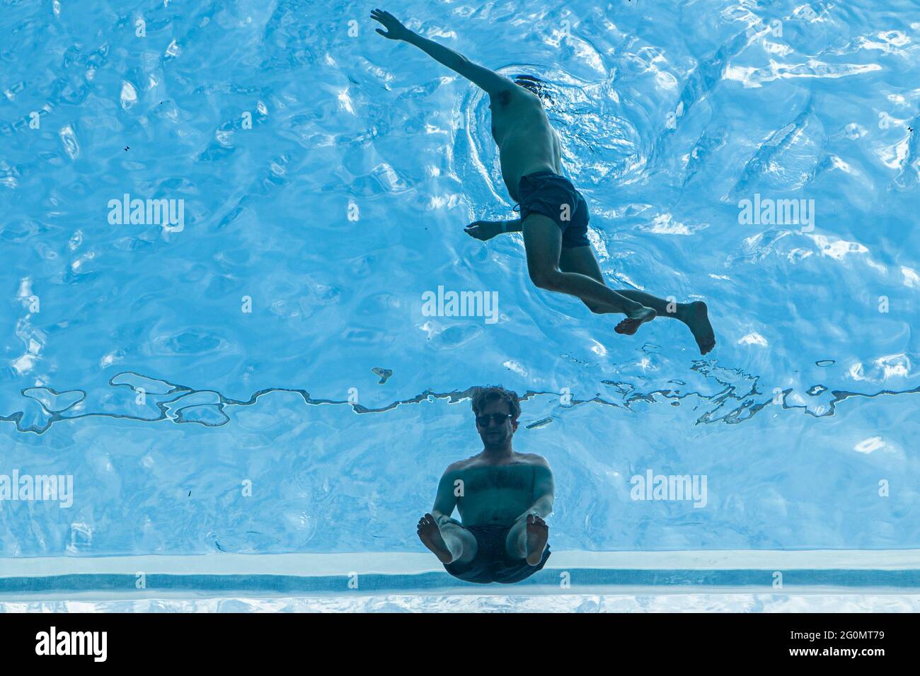 London 2 June 21 Swimmers Cool Off At The Transparent Skypool At Embassy Gardens In London On Another Hot Day In The Capital During A Mini Heatwave With Temperatures Exceeding 25c
