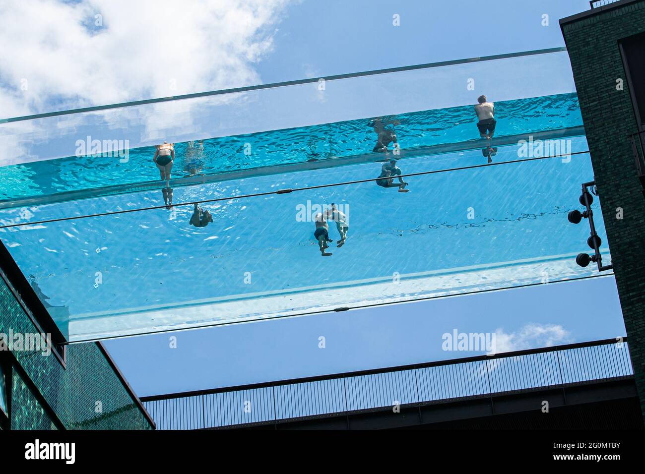 London 2 June 21 Swimmers Cool Off At The Transparent Skypool At Embassy Gardens In London On Another Hot Day In The Capital During A Mini Heatwave With Temperatures Exceeding 25c