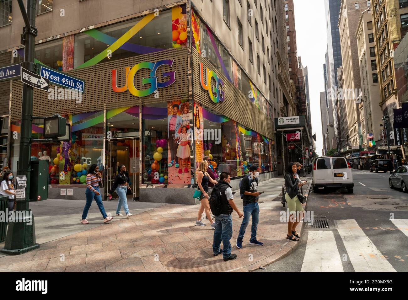 New York, USA. 01st June, 2021. The Ugg store on Fifth Avenue in New York  on Tuesday, June 1, 2021 is decorated for Gay Pride. (ÂPhoto by Richard B.  Levine) Credit: Sipa