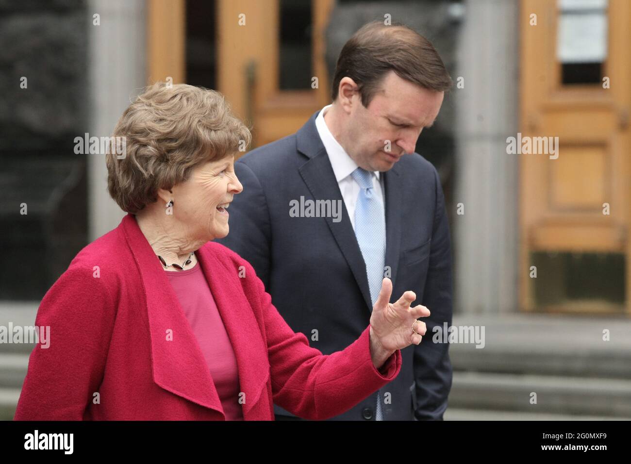 Non Exclusive: KYIV, UKRAINE - JUNE 2, 2021 - US Senators Jeanne Shaheen and Chris Murphy (L to R) are pictured during a briefing outside the Office o Stock Photo