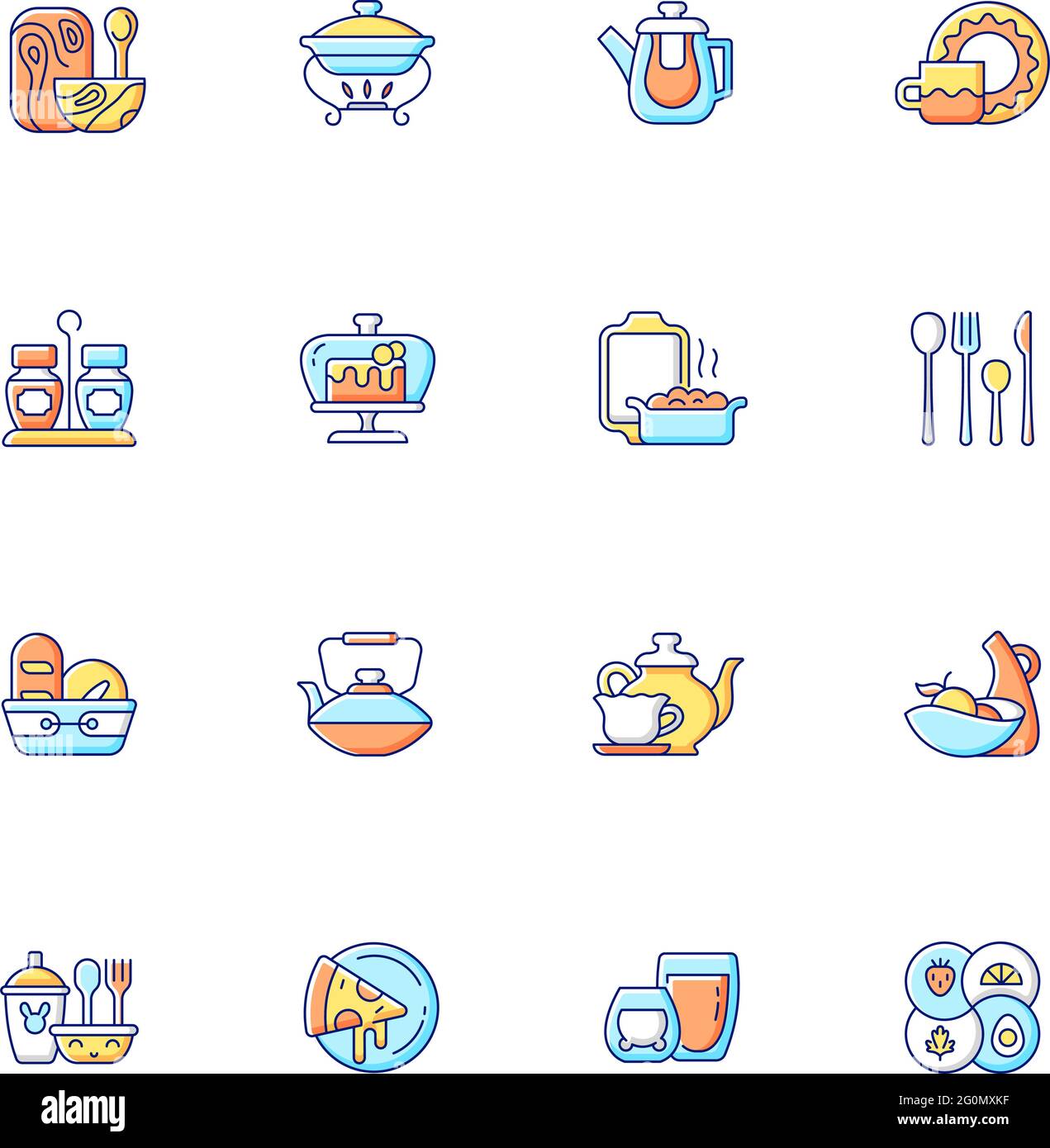 Trendy tableware RGB color icons set Stock Vector
