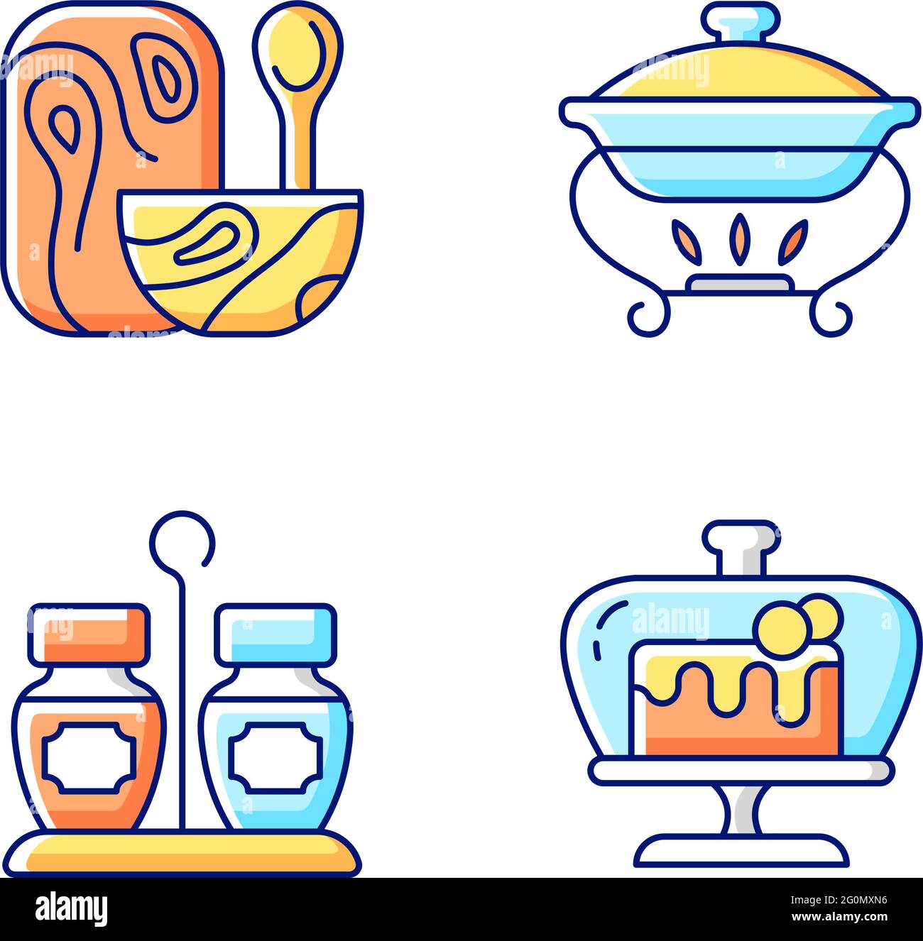 Modern tableware RGB color icons set Stock Vector