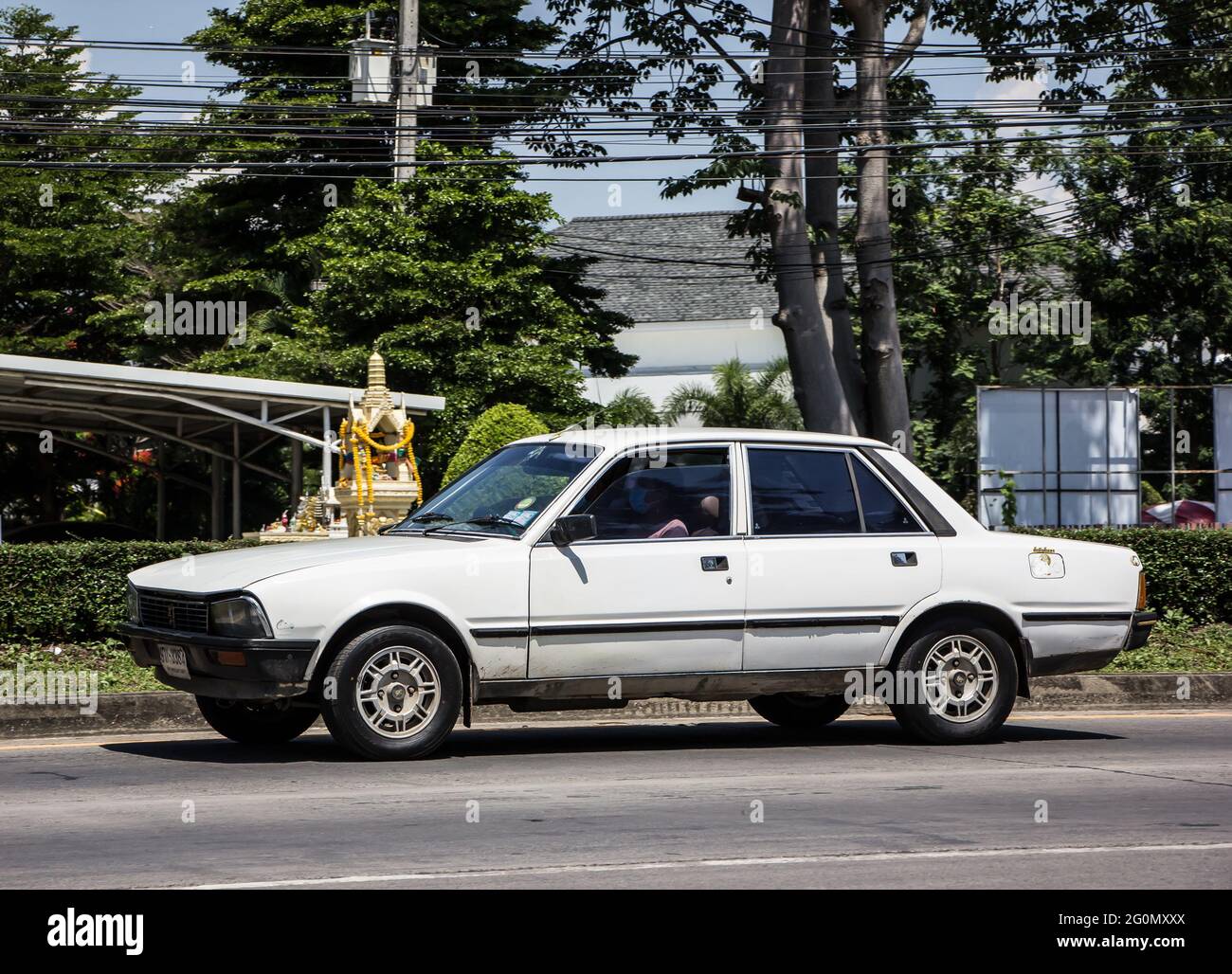 Chiangmai, Thailand - May  3 2021: Private Old Car, Peugeot 505 GR. Photo at road no.121 about 8 km from downtown Chiangmai, thailand. Stock Photo