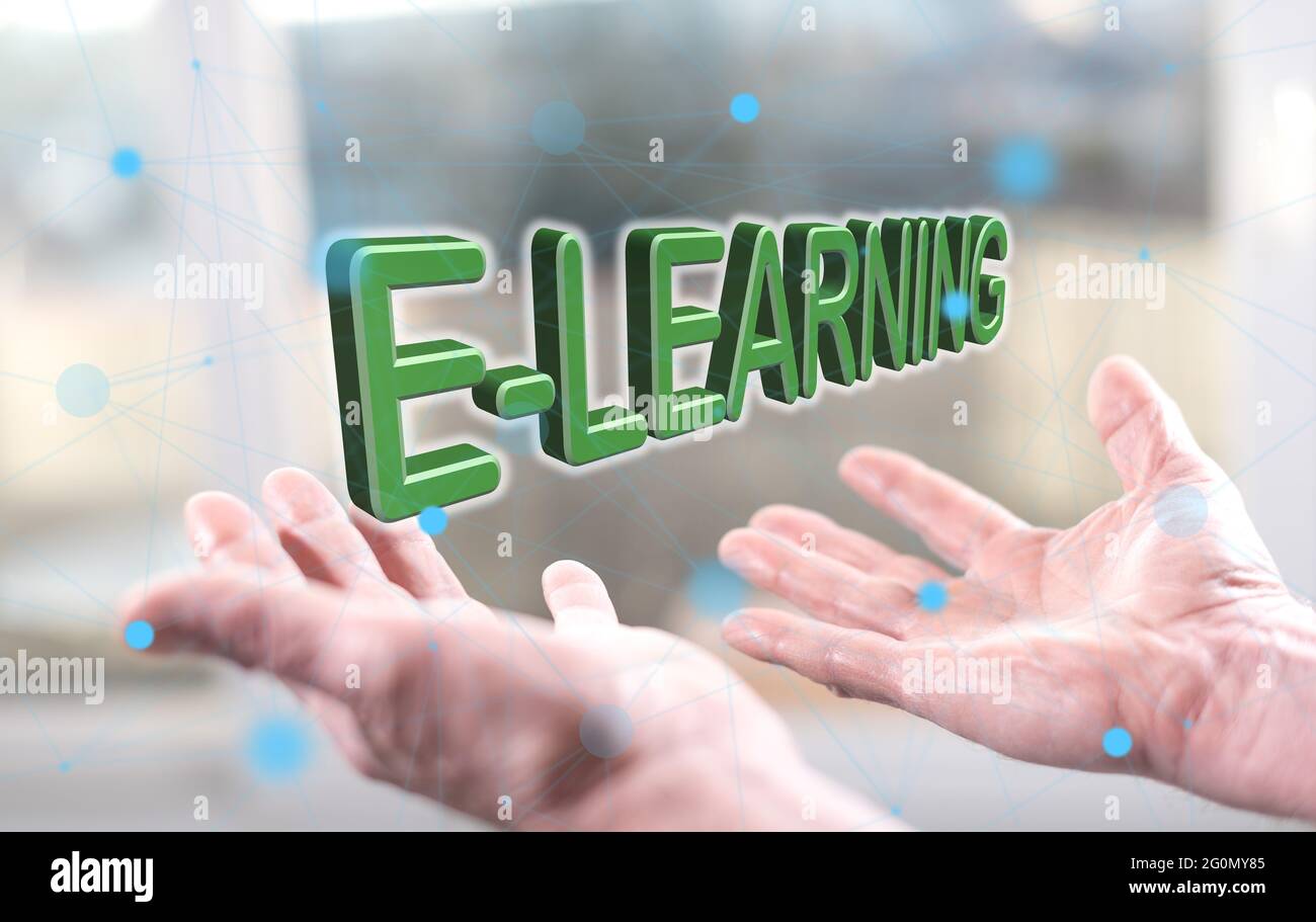 E-learning concept above the hands of a man Stock Photo - Alamy