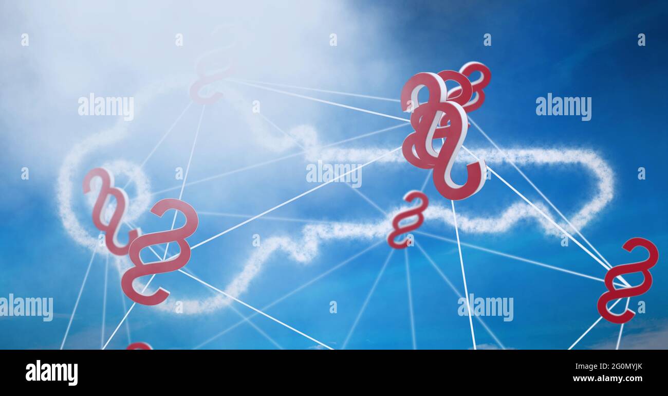 Composition of online security key icona over network of paragraph ...