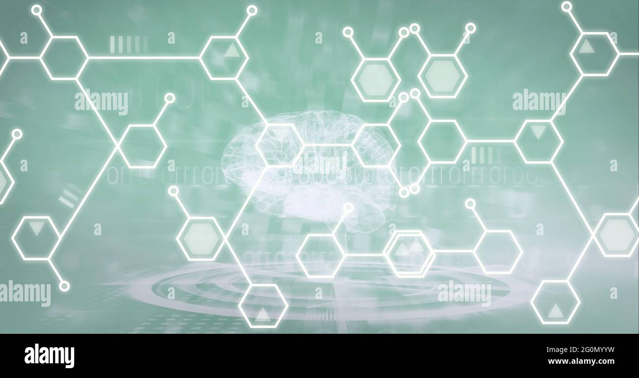 Composition of human brain and white structures of chemical compounds Stock Photo