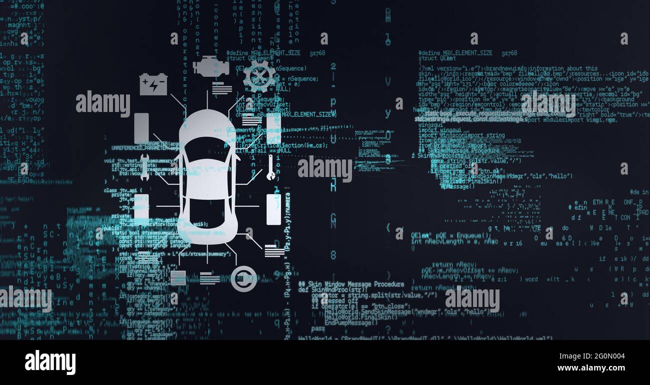 Composition of car icon and data processing Stock Photo - Alamy
